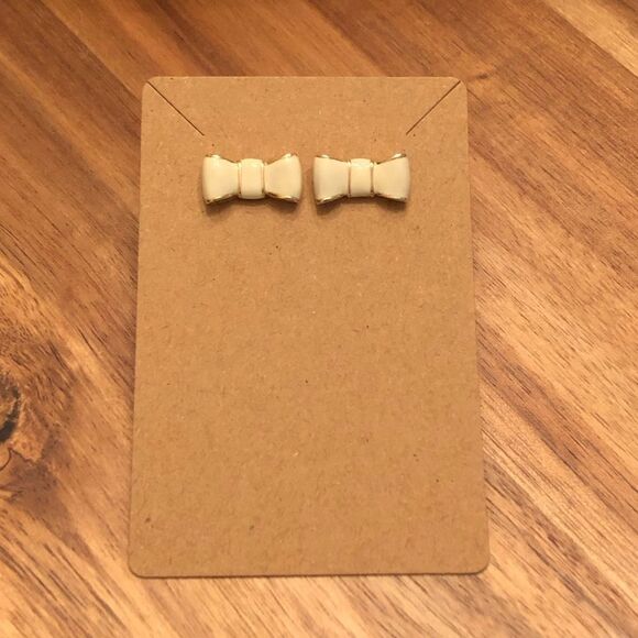 Kate Spade | Enamel Bow Earrings | Cream/Gold | 3/4” Width - Picture 4 of 4